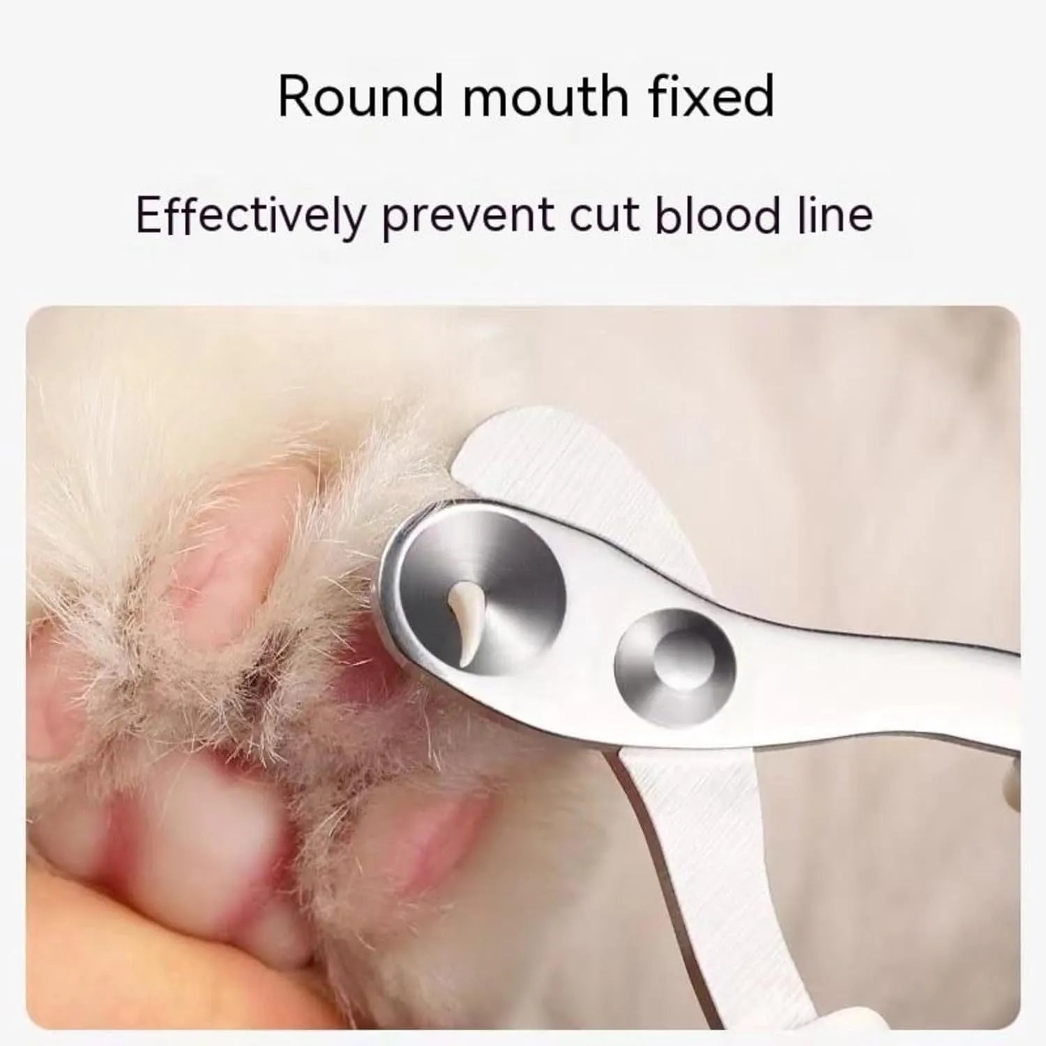 Blue cat nail clippers with a circular guard hole and cushioned non-slip handles on a white background.