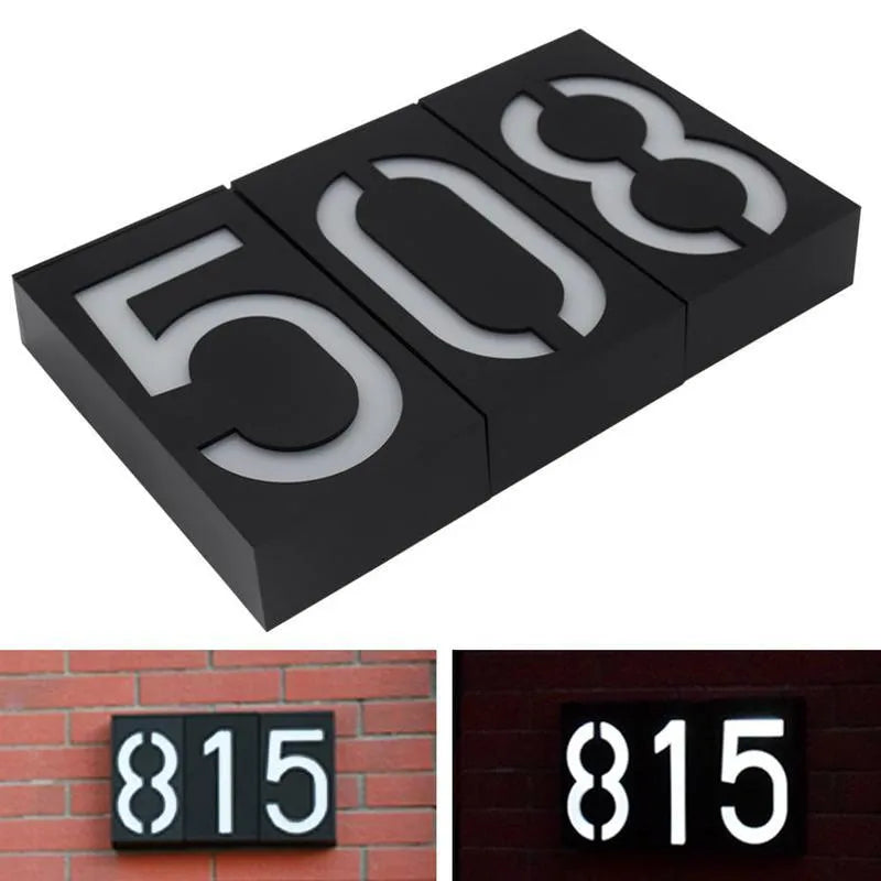 Solar powered outdoor house number light with white LEDs and waterproof ABS housing