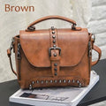 Women vintage leather crossbody handbag with flap pocket, rivet details, 25x20x12cm, available in five colours