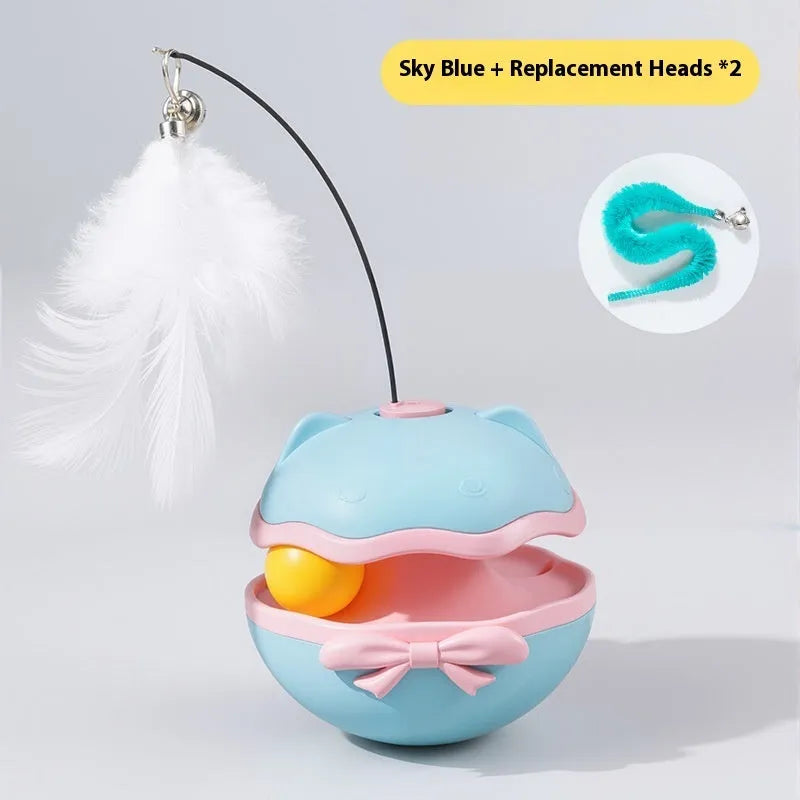 Electric cat toy tumbler in lemon yellow, sky blue and soft fog grey colour options