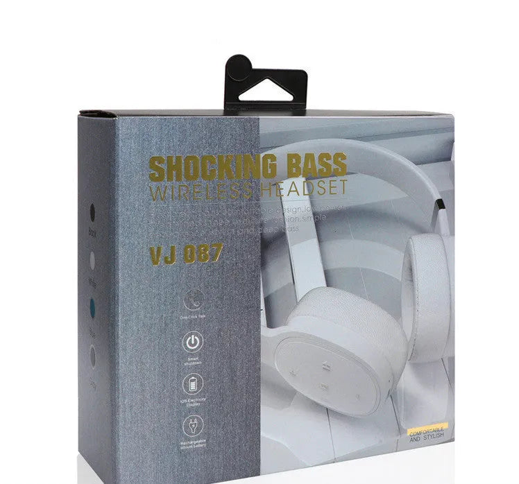 Wireless Bluetooth headset in Black, Blue, Grey, or White colour options showing over-ear design.