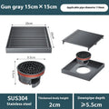 304 stainless steel courtyard floor drain with gun grey finish and 15x15 cm drainage core