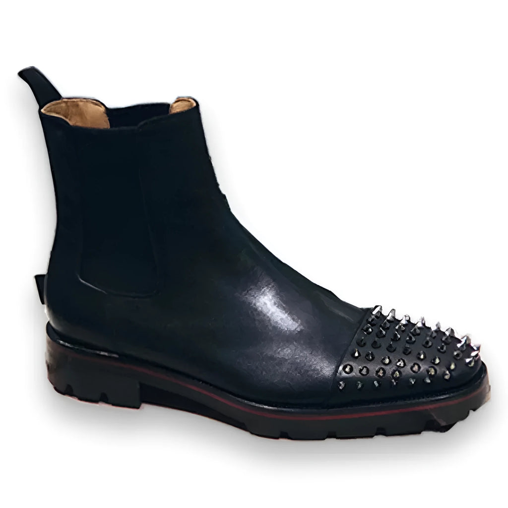 Men's black leather high top business casual shoes with a traditional leather sole.
