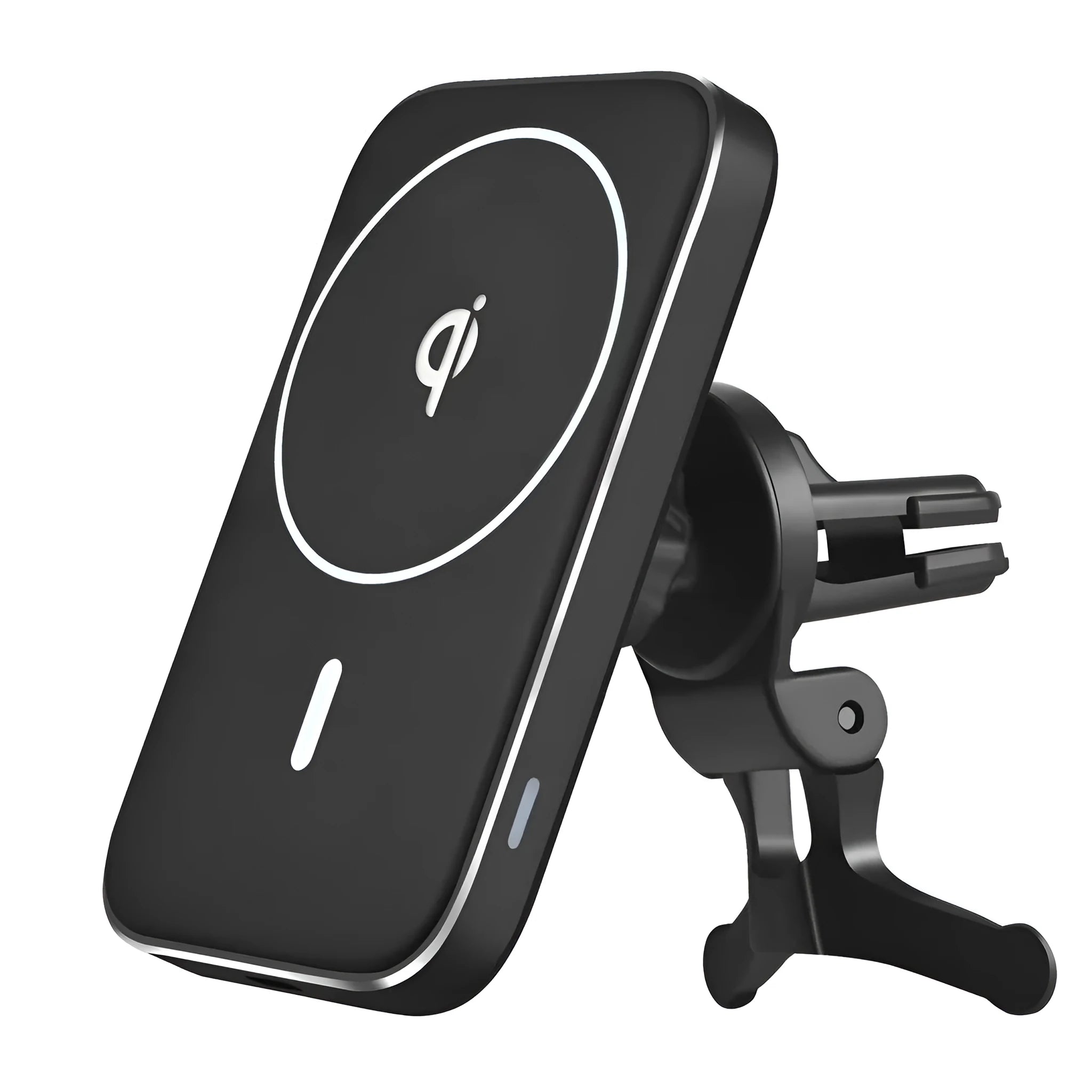Black M6 magnetic wireless charging car phone bracket with USB cable.