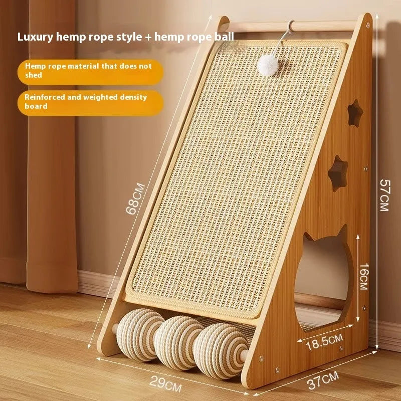 Vertical cat scratch board with wall-sticking design and cat funny ball style