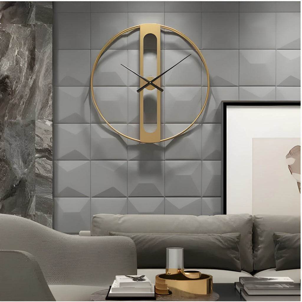 Large round metal wall clock with 50cm diameter in black or gold finish