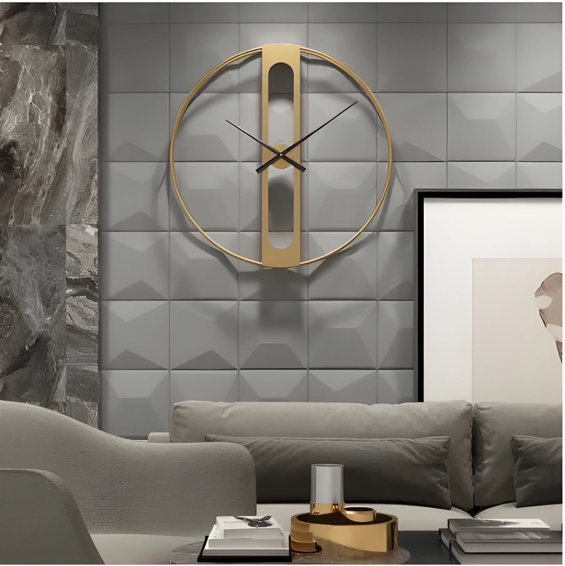 Large round metal wall clock with 50cm diameter in black or gold finish