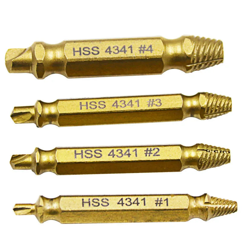 Premium 5-piece screw extractor drill bit set made from 4341 high-speed steel