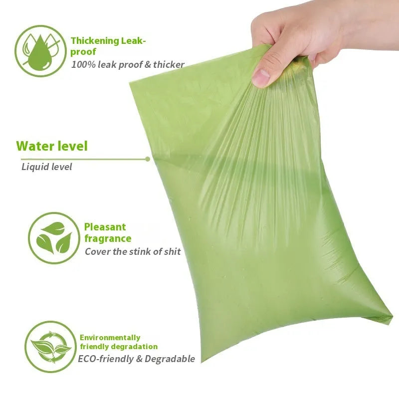 EPI degradable pet waste bags in green, black, blue, purple and orange colours with dispenser