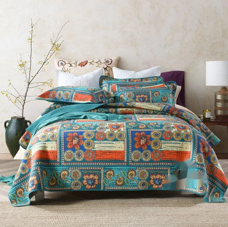 Double-sided pure cotton bedspread three-piece set with geometric pattern for 1.8m bed