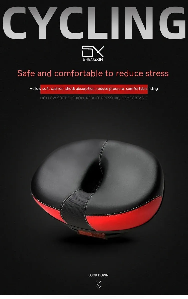 Thickened plus size bicycle saddle in red, grey or light brown with 210x270mm dimensions