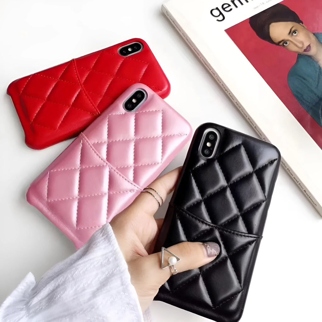 Leather mobile phone case for iPhone XS Max in black, pink and red colours