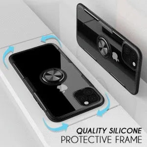 Black polycarbonate iPhone back cover case showing precise cutouts for camera and ports