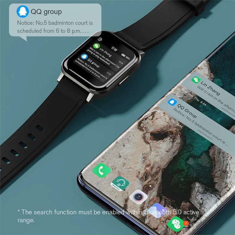 Black waterproof smart bracelet with 1.4-inch touchscreen on silicone wristband
