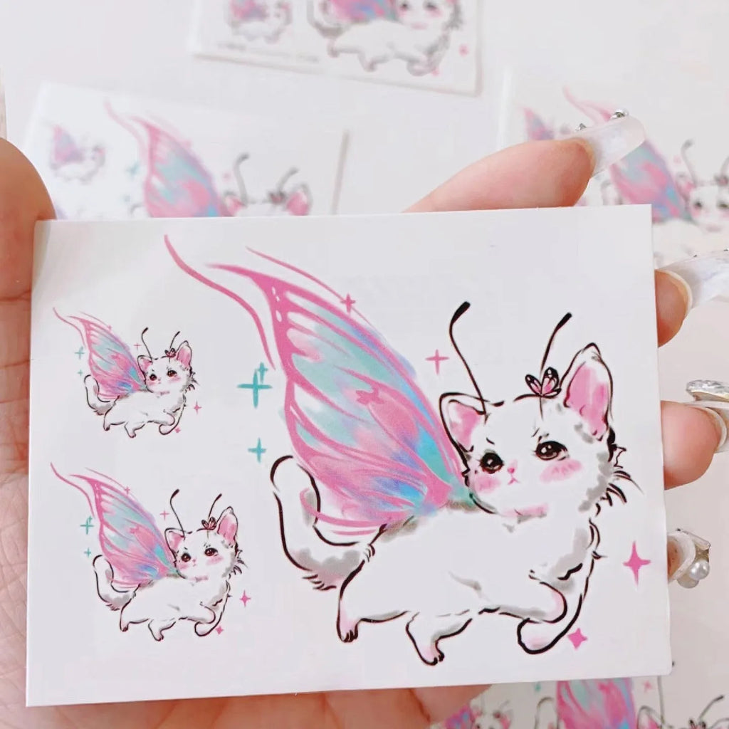 Angel cat pattern temporary tattoo sticker sheet 11x7.8cm on white background