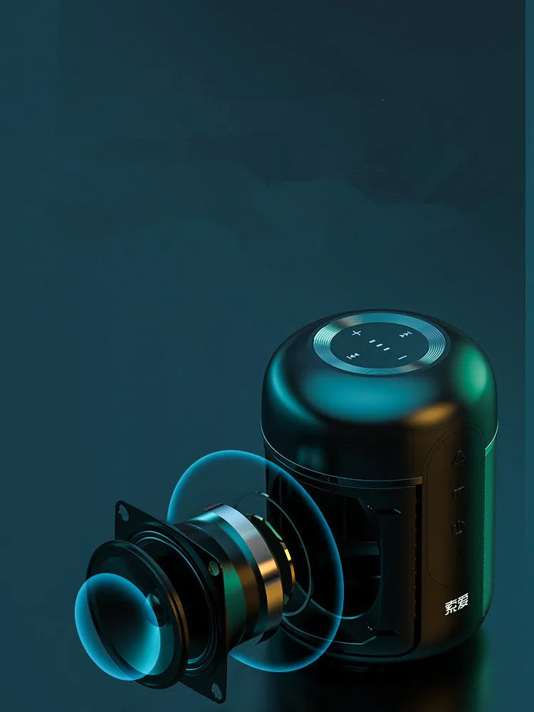 Compact black wireless Bluetooth speaker measuring 72mm by 99mm with 30W output power