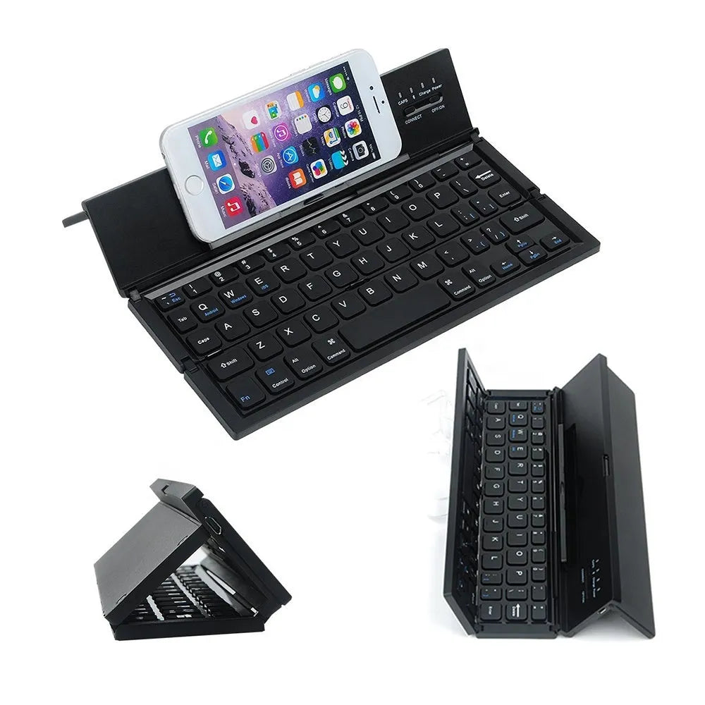 Black and white folding Bluetooth wireless keyboard for 5-8 inch tablets with aluminum bottom cover