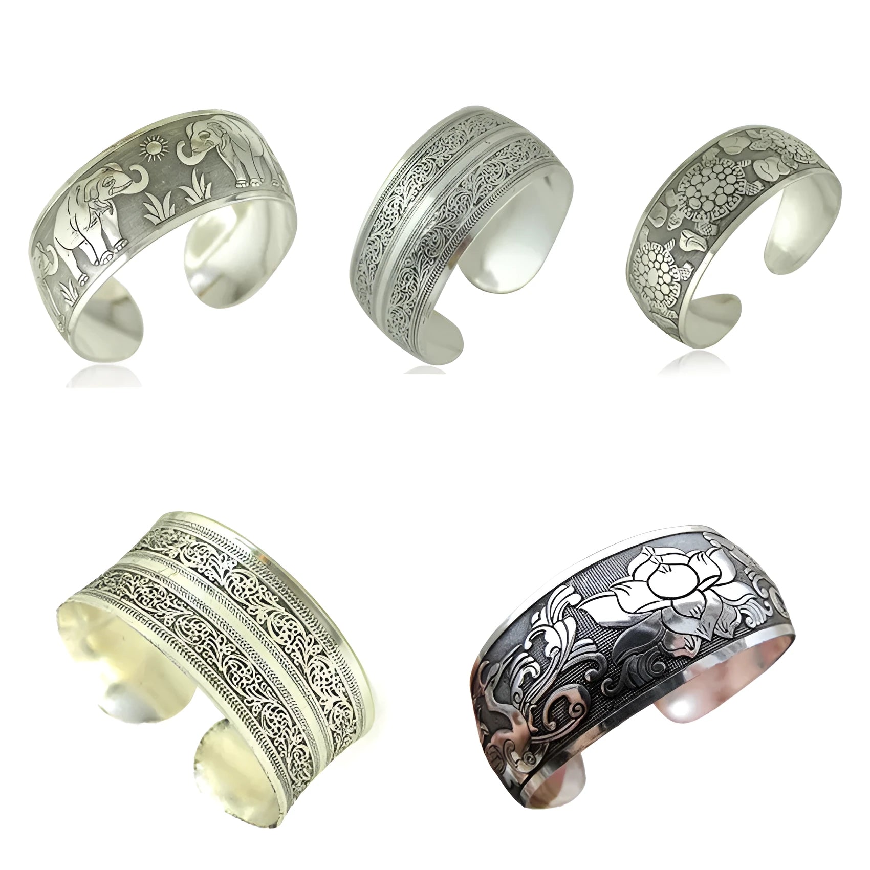 Ethnic Miao silver carved open bracelet with Roman shape in antique turtle colour