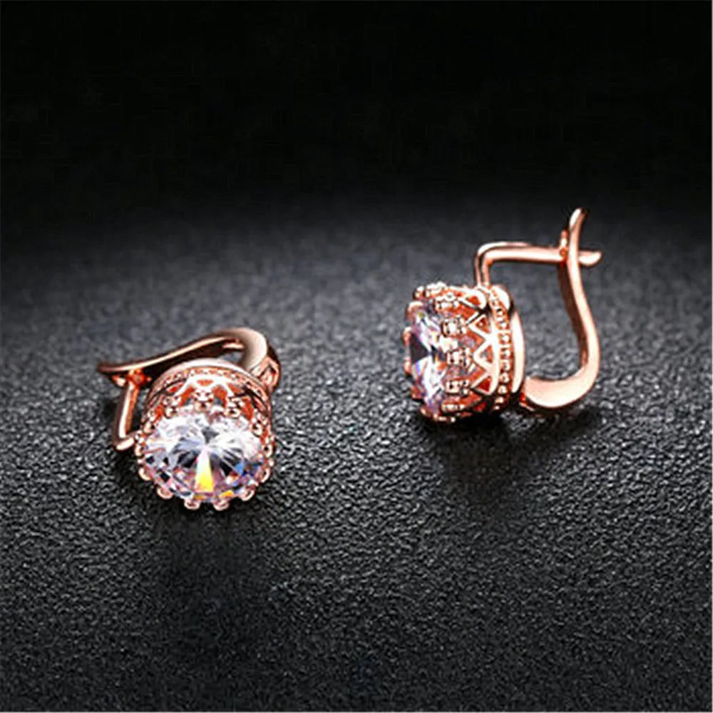 Korean crown ear clips with cubic zirconia stones in rose gold and white gold colour options