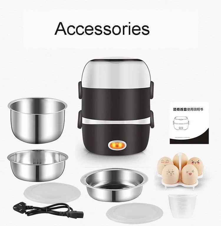 Multi-function lunch box with USB power port and layered compartments for food storage