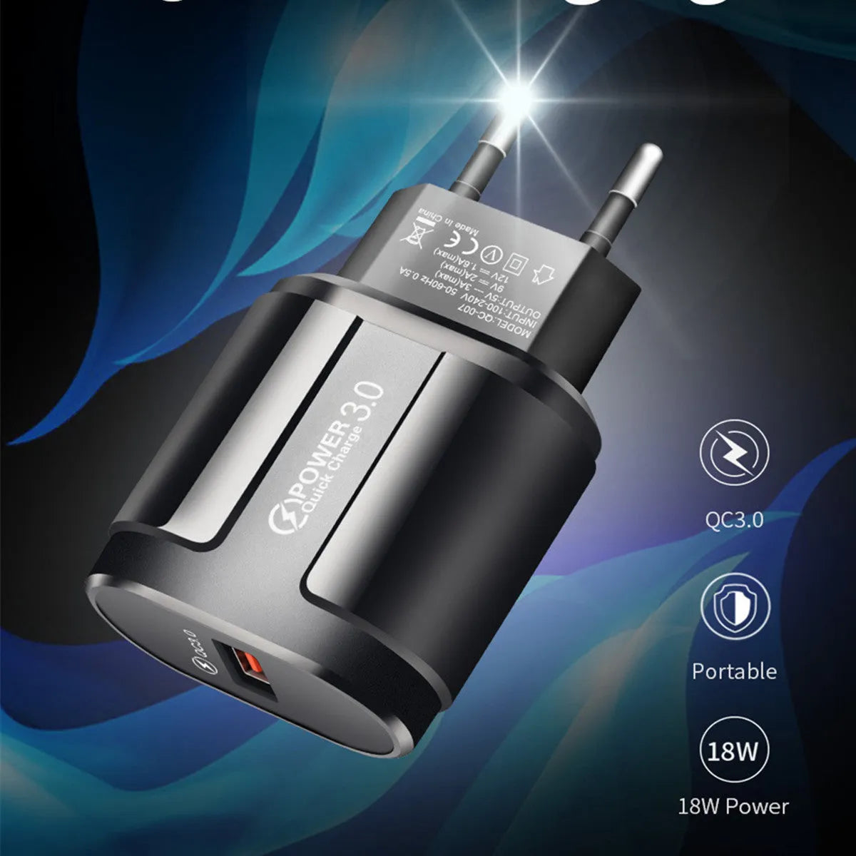 Compact international smart charger for mobile phones with EU UK US plug options in black or white