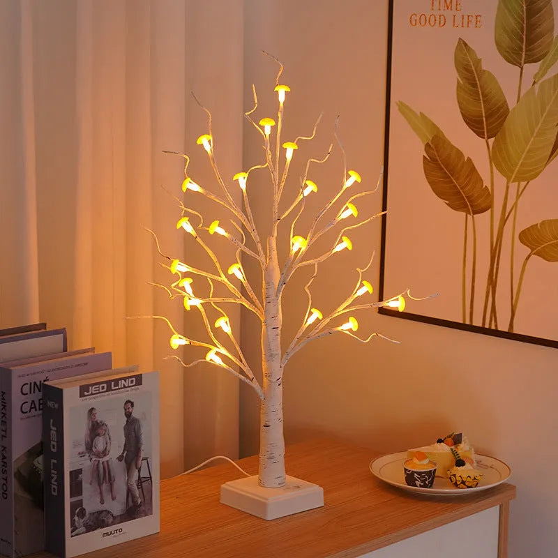 60cm tall mushroom tree LED lamp with 24 detachable flowers and warm light