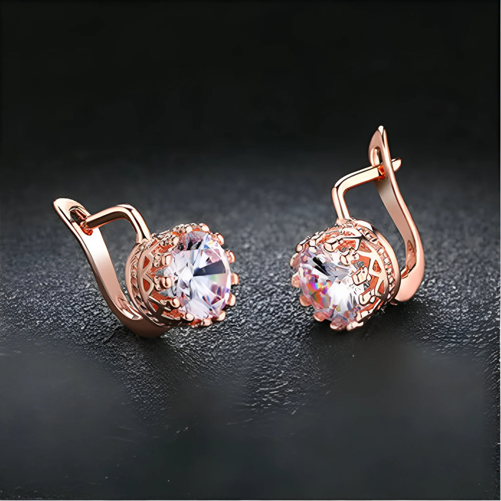 Korean crown ear clips with cubic zirconia stones in rose gold and white gold colour options