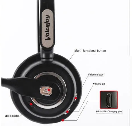 Single-ear Bluetooth headset with microphone for professional drivers and office use with noise cancelling