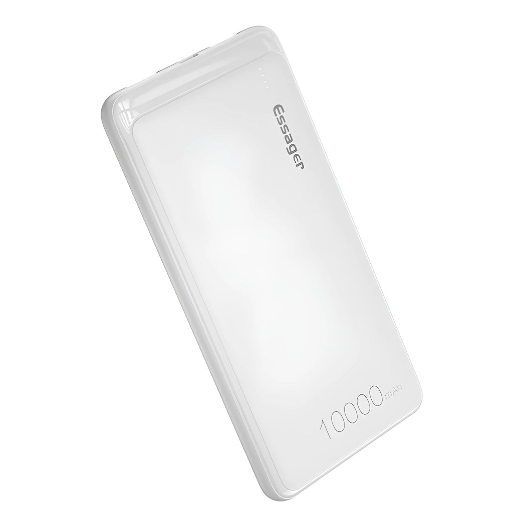 Essager Small Jane 10000mAh power bank in black or white showing dual USB ports and LED indicators