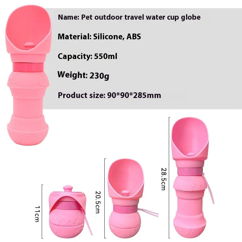 Silicone pet folding water cup shown in collapsed and open positions with colour options