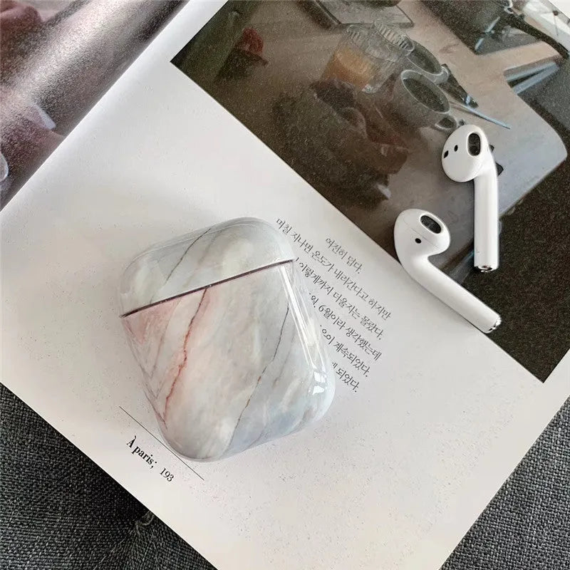 Hard white marble PC protective case cover for Apple AirPods charging box