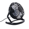 Mini USB desktop fan showing adjustable tilt mechanism and black/white/blue colour options
