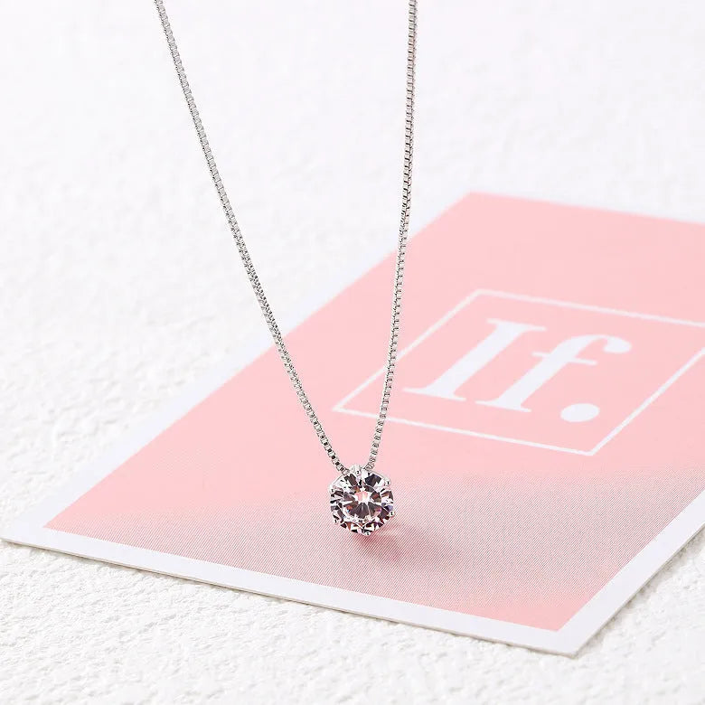 Single diamond necklace for women, simple geometric copper pendant on cross chain in silver colour