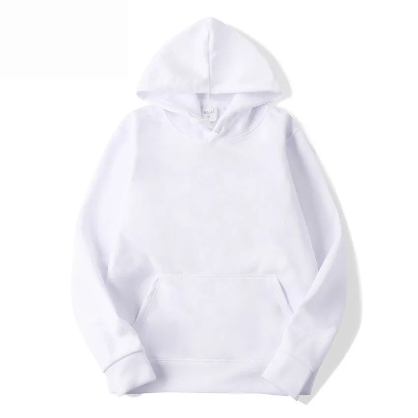 White solid colour cotton blend hoodie with hood and long sleeves in pullover style