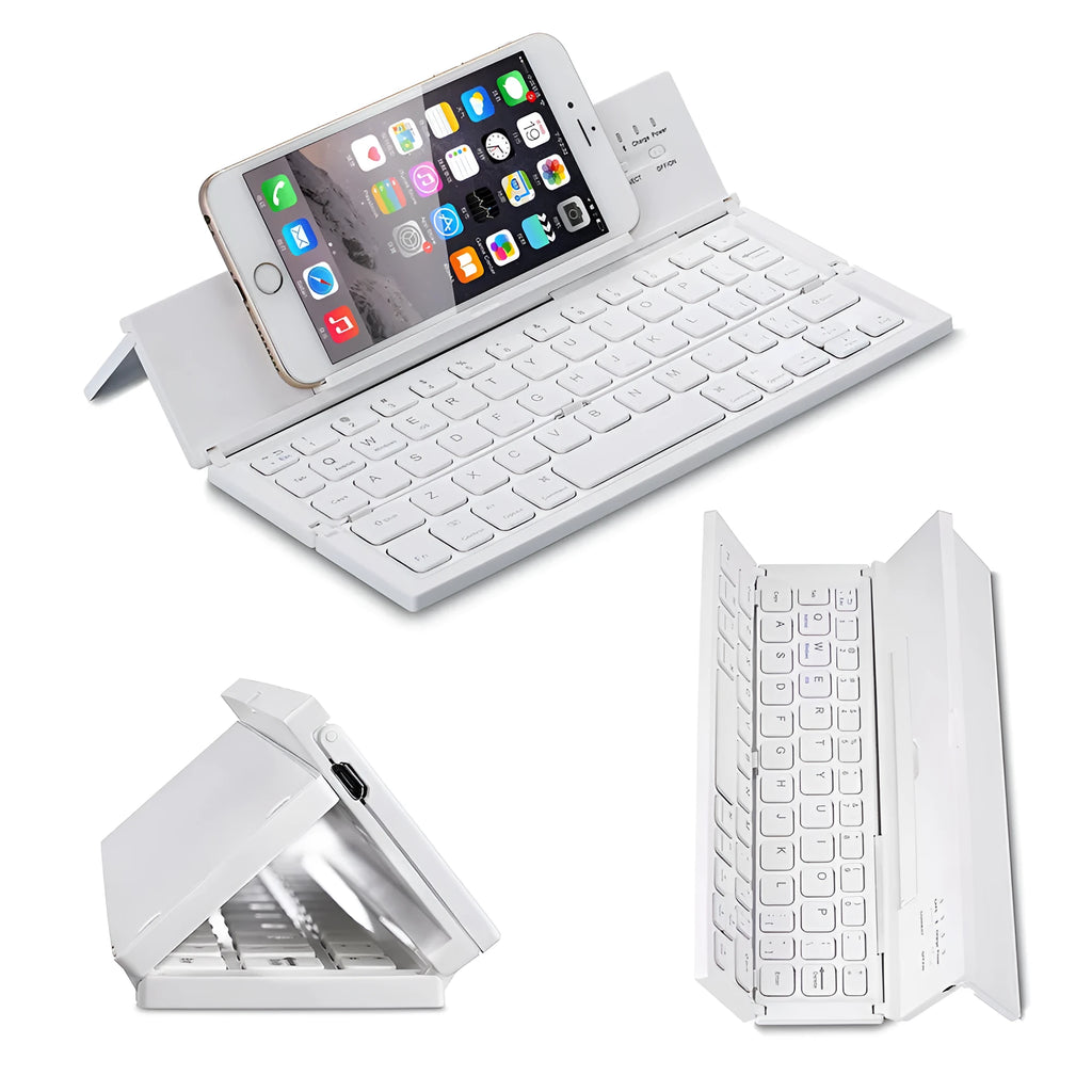 Black and white folding Bluetooth wireless keyboard for 5-8 inch tablets with aluminum bottom cover