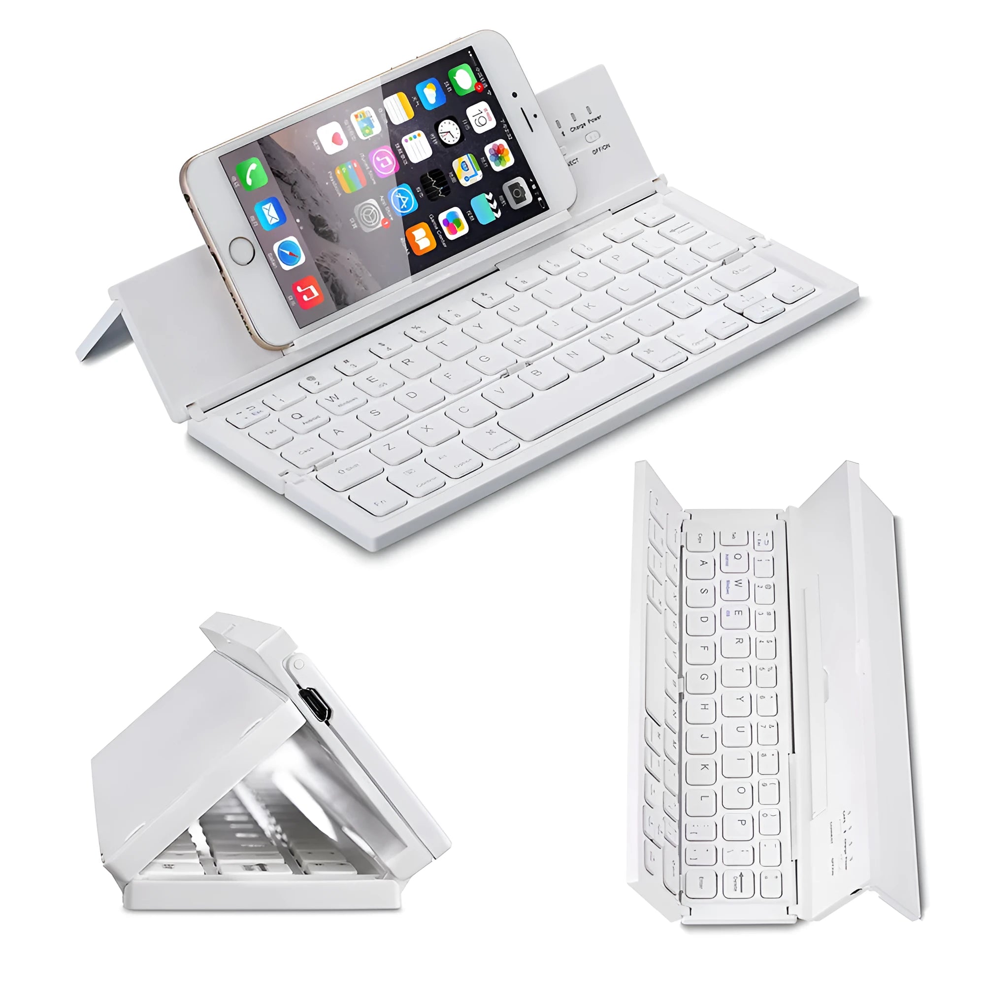 Black and white folding Bluetooth wireless keyboard for 5-8 inch tablets with aluminum bottom cover