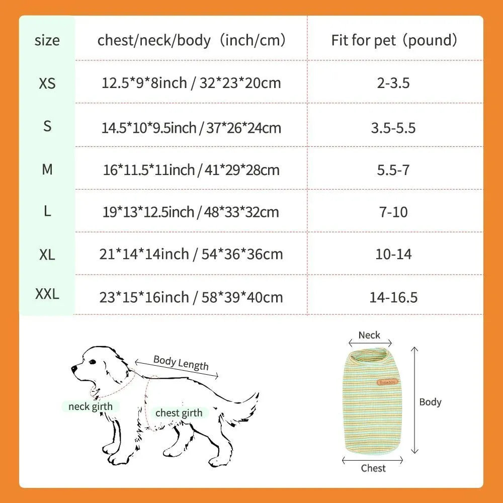 Cotton dog cooling vest in spring summer t-shirt style for small medium dogs sizes S to XXL