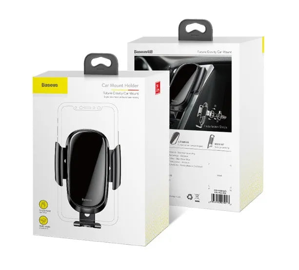Universal car smartphone mount with adjustable clamp on a car air vent, showing 360-degree rotation.