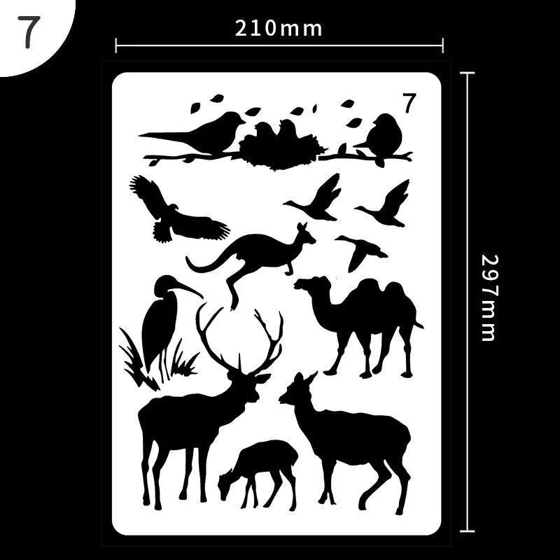 Set of white plastic drawing stencils with assorted cut-out patterns for crafts and decoration.