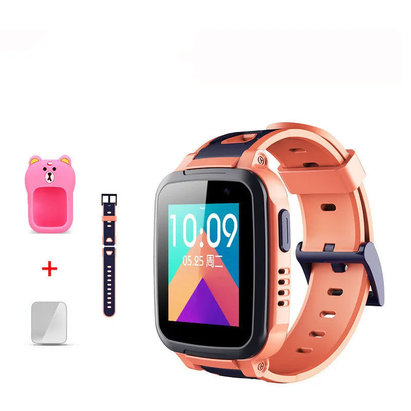 SE5 blue children's smart watch with stainless steel band on a wrist
