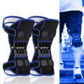 Black adjustable knee brace with patella support and visible booster spring mechanism for sports.