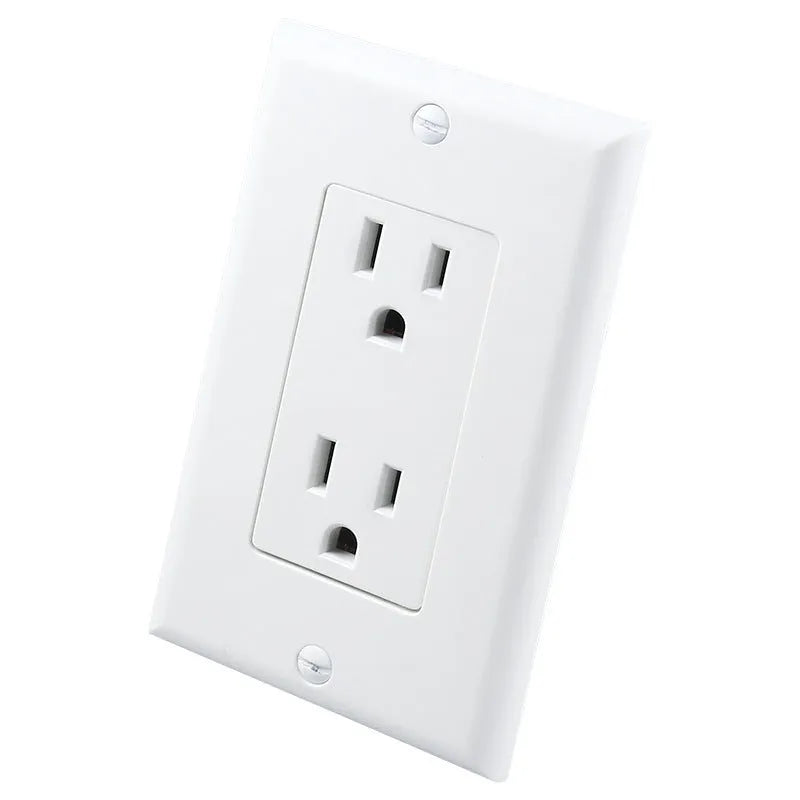 White plug-in socket induction LED night light installed in a wall outlet