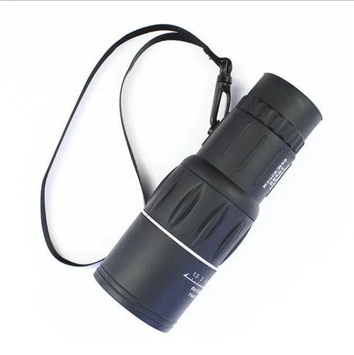 Black 16x52 monocular with 52mm objective lens and textured grip