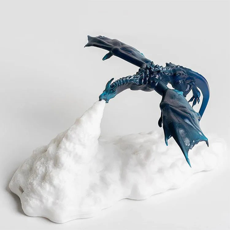 3D printed dragon-shaped night light with red breathing LED glow on a dark surface