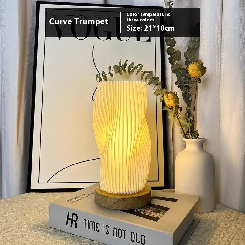 Japanese style bamboo desk lamp curve small USB dimming model in natural bamboo finish