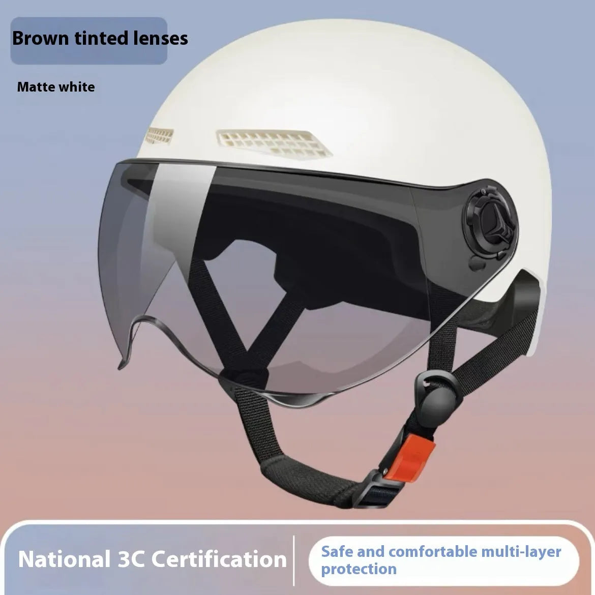 3C certified electric motorcycle half helmet with sun visor in polypropylene.
