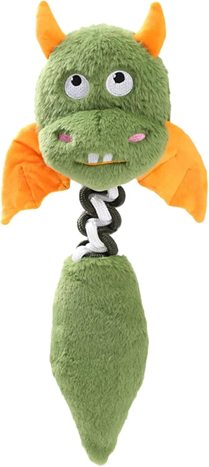 Soft rabbit fleece plush dog toy with a rope knot, shown in black, green, or red.