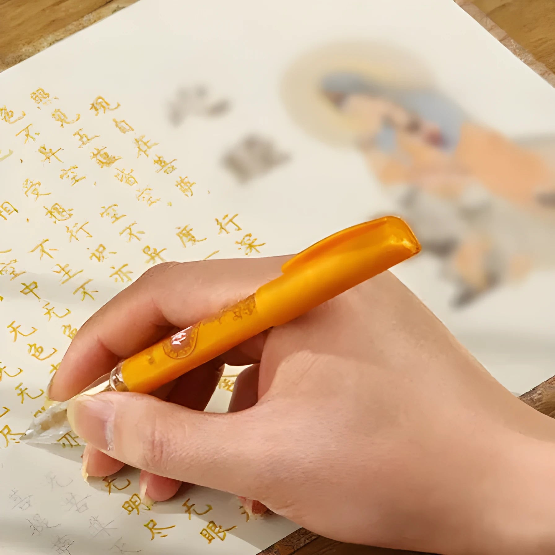 39cm long paper sutra calligraphy practice board and hard-tipped pen set for meditation copying.