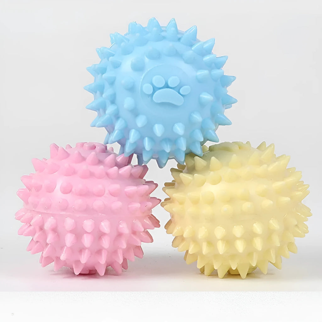 Blue TPR dog chew ball with textured surface for teeth cleaning, 6cm diameter