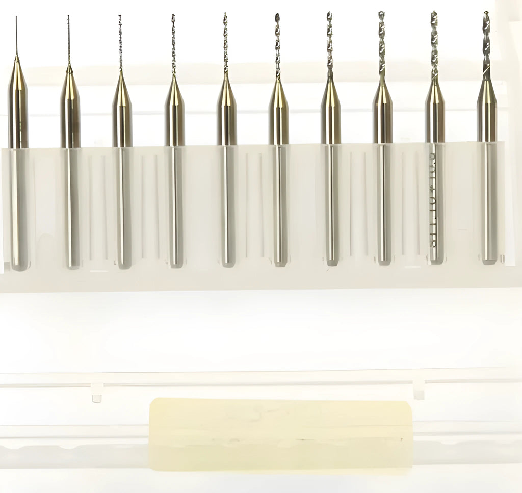 Imported tungsten carbide micro-engraving bit for precision machining on circuit boards and hardware.